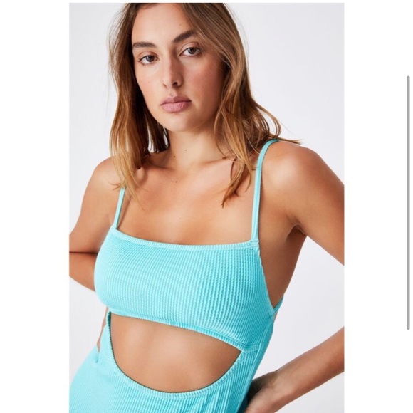 Cotton On Turquoise Crinkle Cutout One Piece Swimsuit - Picture 2 of 5